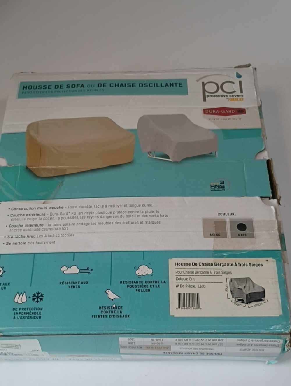 PCI Dura-Gard HD Patio Chair Cover Gray 3 Seat Waterproof Outdoor UV